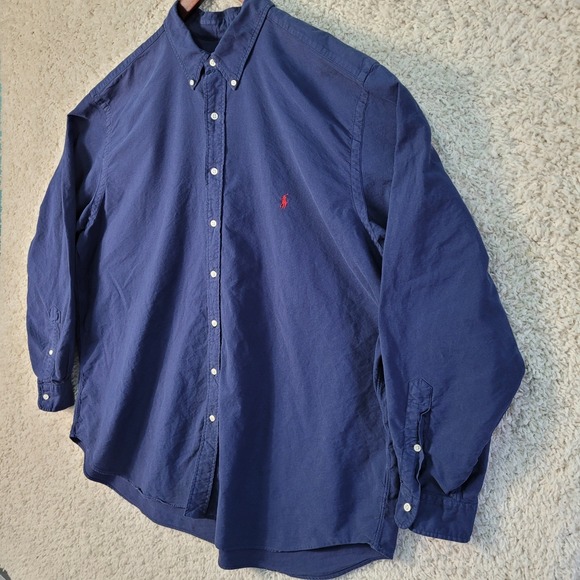 Ralph Lauren Big & Tall 3XB Navy Blue Button Long Sleeve Shirt Red Pony Logo - Picture 4 of 9